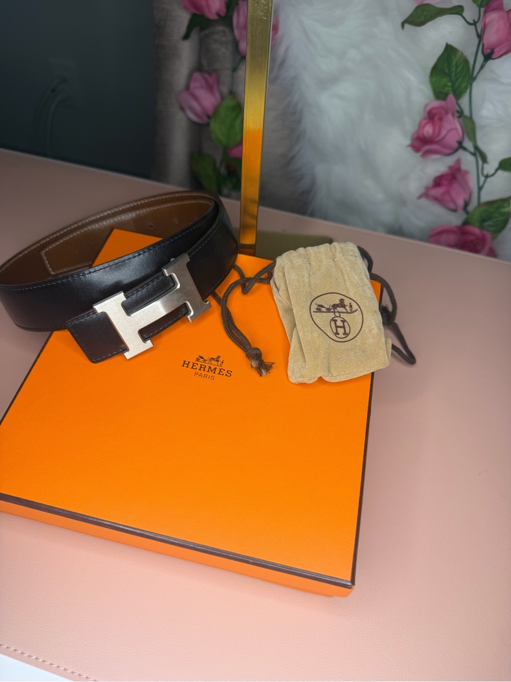 Authentic Hermes Reversible H Belt Kit 32mm Black Brown Leather 70 Square E Box